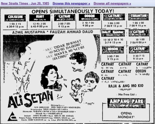 FilemKita's tweet photo. Betapa tergesa-gesa pembikinan sekuelnya.

#AliSetan mula tayang Jun 1985.

#AliSetan2 shooting sekitar Ogos 1985 dan mula tayang Nov 1985. https://t.co/6c5YjfLCi5