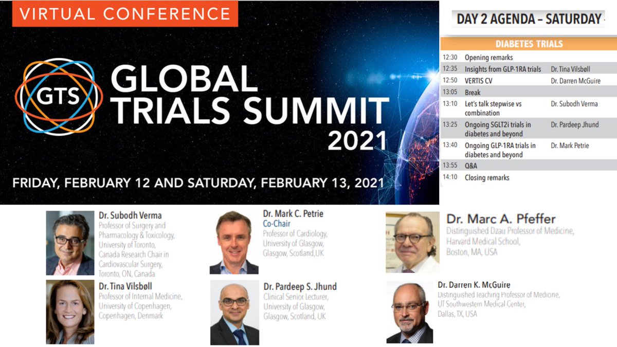 Global Trials Summit 2024 (@gts_2024) on Twitter photo Spend Feb 13 with us when we discuss recent and ongoing #DM trials with <a href="/TinaVilsb/">Tina Vilsbøll</a>, Dr. Darren K. McGuire, Dr. Subodh Verma, @PSJhund & <a href="/markcpetrie20/">Mark Petrie</a>
Dr. Marc Pfeffer is our Keynote speaker.
Register free at global-trials-summit.hubilo.com #GTS2021 Spend Feb 13 with us when we discuss recent and ongoing #DM trials with <a href="/TinaVilsb/">Tina Vilsbøll</a>, Dr. Darren K. McGuire, Dr. Subodh Verma, @PSJhund & <a href="/markcpetrie20/">Mark Petrie</a>
Dr. Marc Pfeffer is our Keynote speaker.
Register free at global-trials-summit.hubilo.com #GTS2021