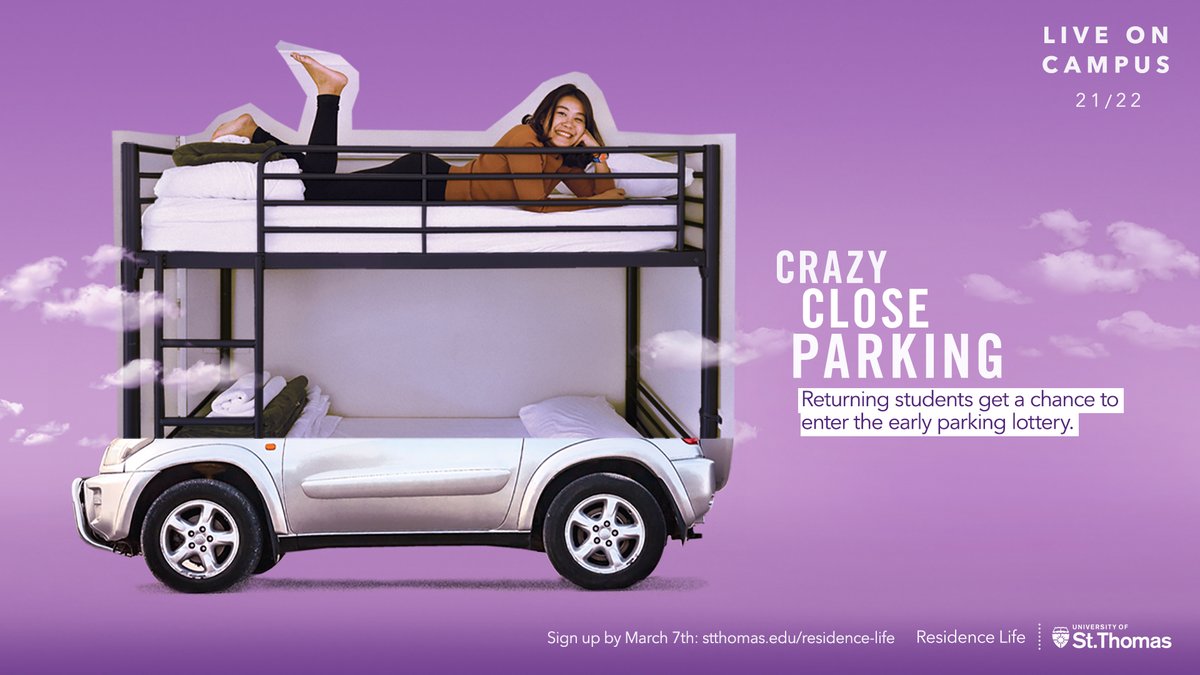 Did you know if you participate in the 2021-2022 housing selection process in March that you will be able to have a chance to participate in the early parking lottery? Complete your application now in Murphy Online to participate in housing selection!