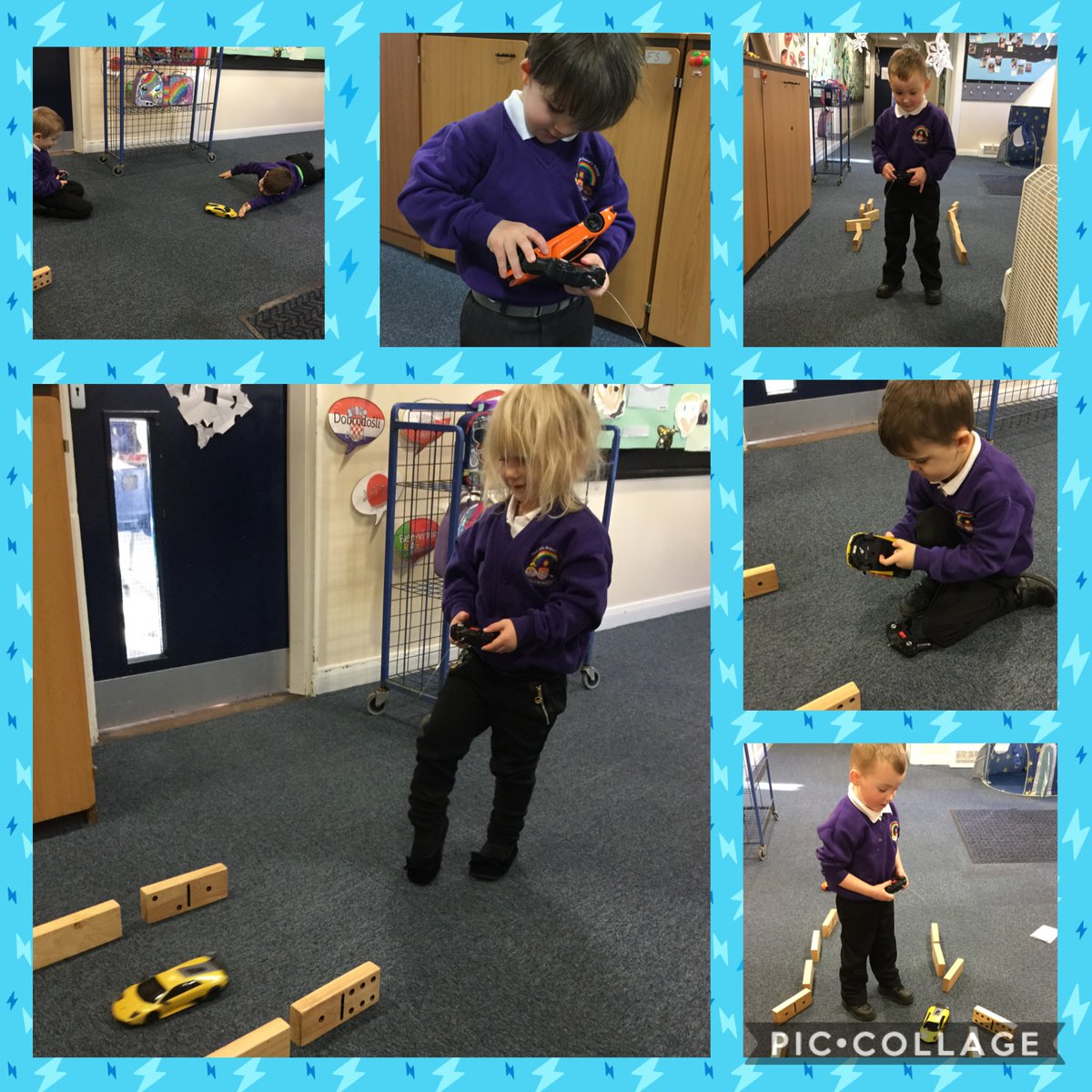 Beep beep! We have been exploring battery operated toys this week and using our amazing motor skills (ahem) to manoeuvre a remote controlled car around a track! Super fun and super driving skills!