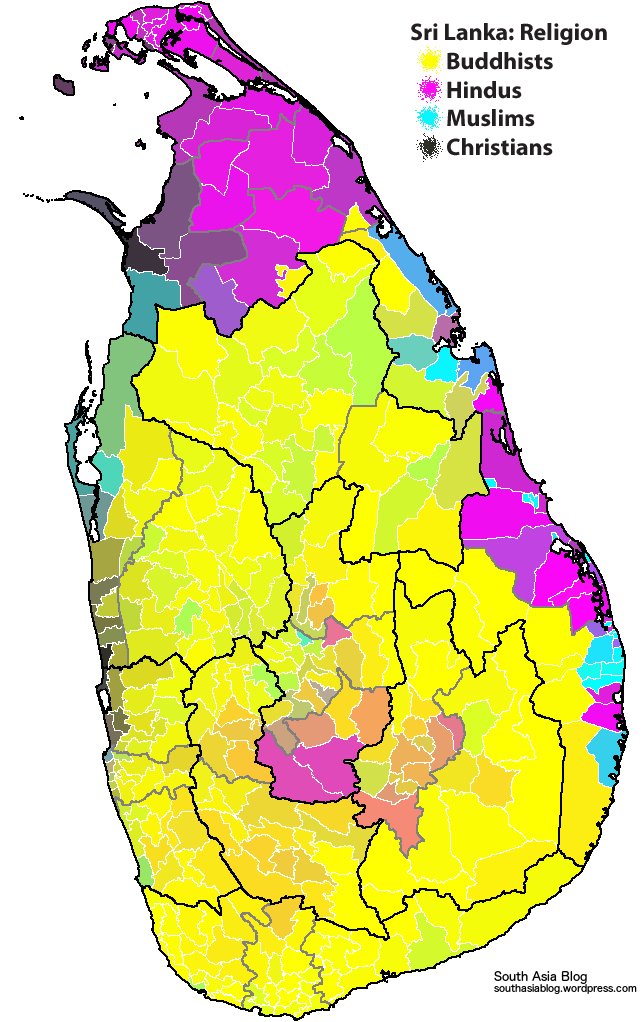 So, what is the problem with Sri Lanka? First of all, I will give you three maps. The first one is the demographic map of Sri Lanka, the second one is the map of Prabhakaran's Tamil Eelam. The third is religions in Sri Lanka.