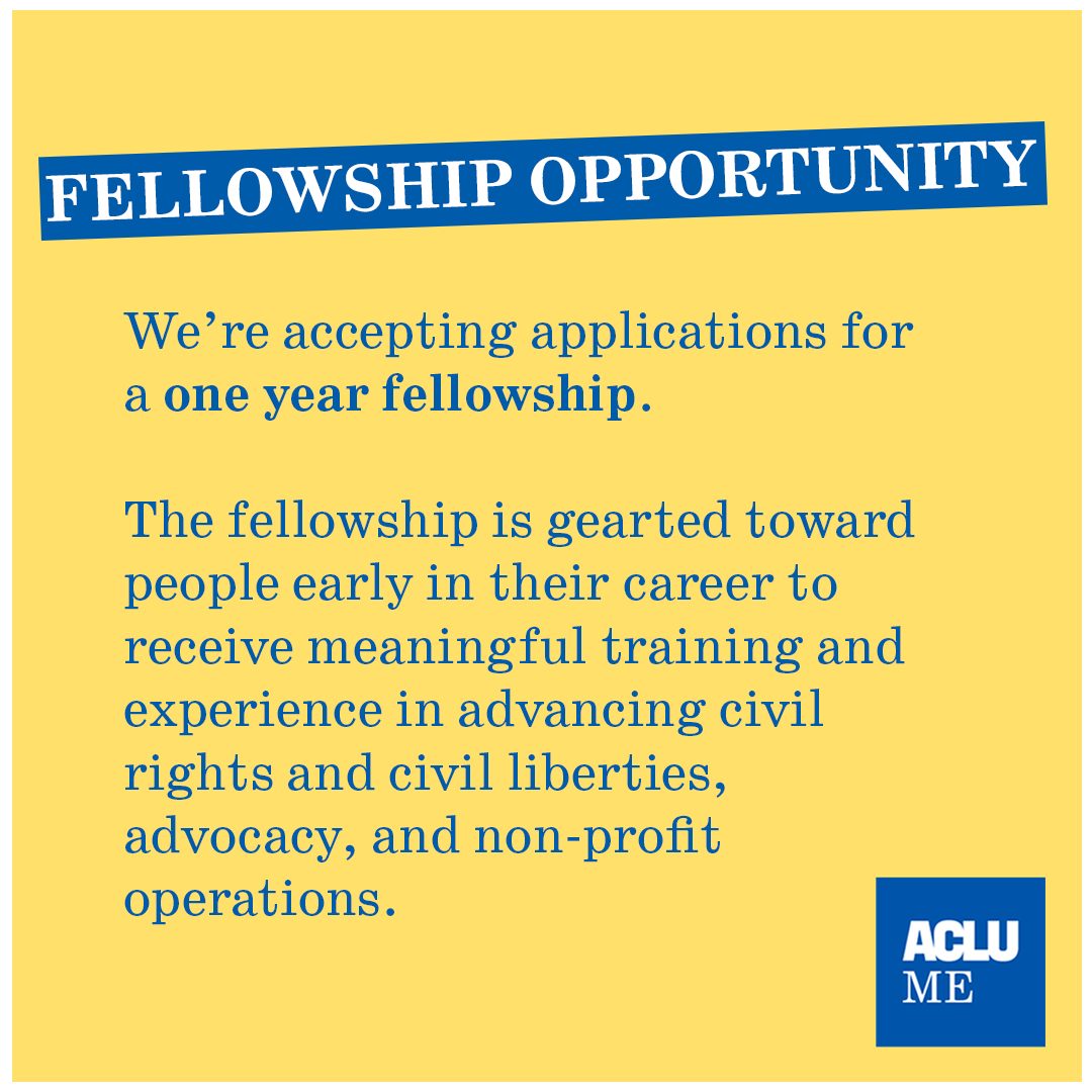Fellowship Opportunity: We're accepting applications for a one year fellowship. The fellowship is geared toward people early in their career to receive meaningful training and experience in advancing civil rights and civil liberties, advocacy and non-profit operations.