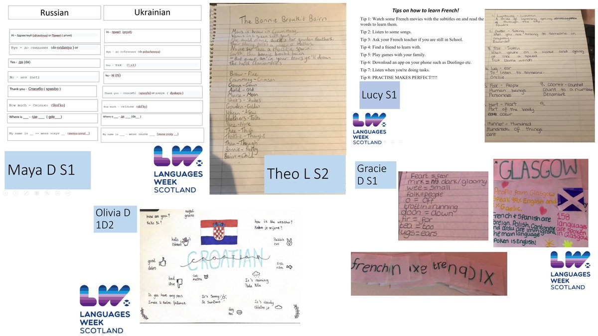 dhs_modlangs's tweet photo. Well done to everyone who helped us celebrate @LangsWeekScot! Pupils made tools to teach a variety of languages from French to Japanese, Croatian and Polish! Not to mention glossaries for some fab Scots poetry- well done! @dhs_modlangs @dhs_englishdept #scotlandloveslanguages https://t.co/JtZO0ULuPQ