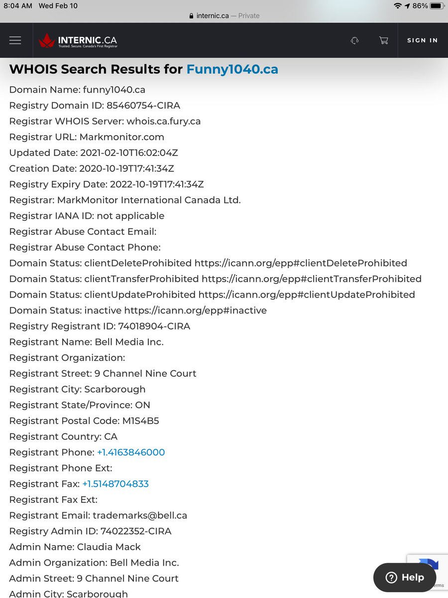 Out of curiosity I did a WHOIS on funny1040.ca. It appears Bell registered that domain back in October. So either someone somewhere thought “why not” or the plans were in motion months ago. #TSN1040