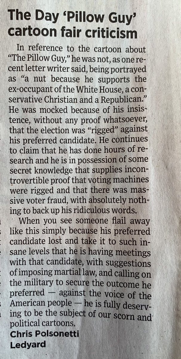 basilpolsonetti's tweet photo. Also excited to share this letter to the editor that my dad had published today. I guess someone wanted to die on the hill of defending The MyPillow Guy.... https://t.co/O90H1FeCNJ