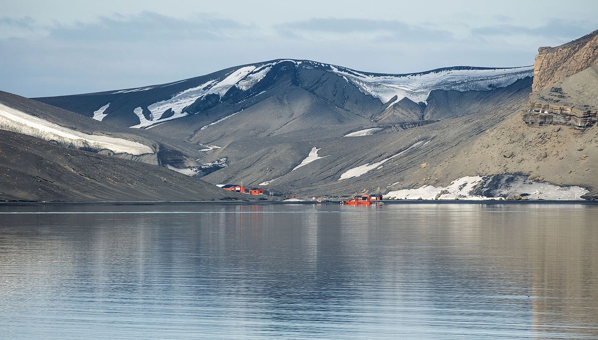 5.  The Argentine antarctic station 'Base Decepción' in 2016 and a 1829 map of Deception Island. The island is the caldera of an active volcano, whose eruption seriously damaged the local research stations in 1967 and 1969