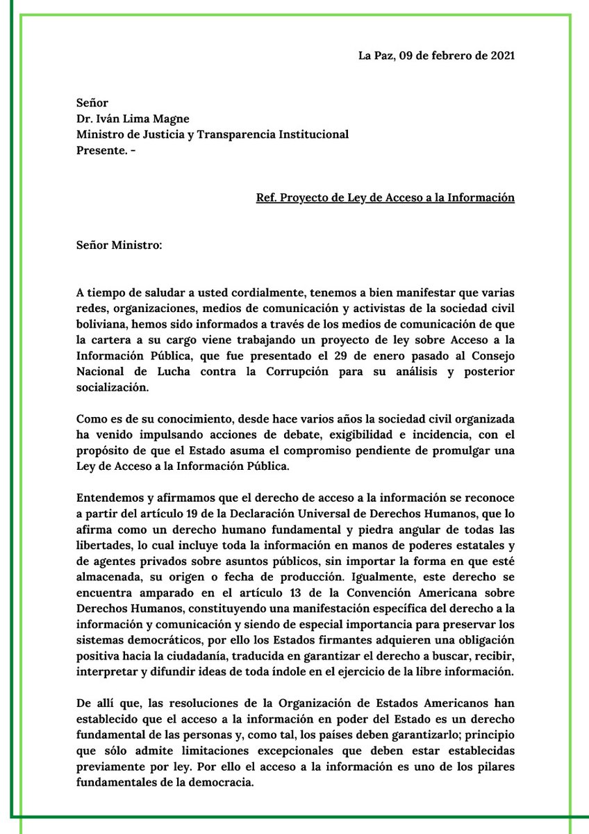 Laicidad_Bo's tweet photo. ✊ Manifestamos nuestro interés en participar de la redacción y promulgación del proyecto de Ley de Acceso a la Información. 
El acceso a la información es uno de los pilares de la #democracia. 
#LibertadesLaicas https://t.co/EoBGyWAwIy