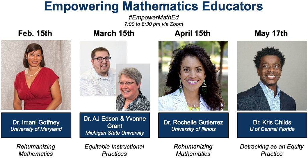 michiganmath's tweet photo. 😍 There is a🔥lineup coming our way for #EmpowerMathEd! DO NOT miss this chance for these amazing humans to support us in thinking about and refining our vision for teaching and learning mathematics in Michigan! 🫂👀🧠

Register for Feb 15: https://t.co/NOacF7VCnD https://t.co/ownCa7bBk3