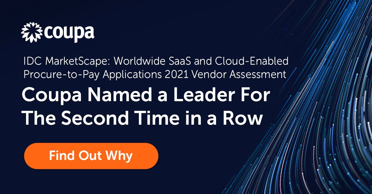 .<a href="/IDC/">IDC</a> MarketScape Names <a href="/Coupa/">Coupa Software</a> a Leader in Worldwide #SaaS and #Cloud-Enabled #Procure-to-Pay Applications for the Second Time in a Row. #BSM #Procure2Pay bit.ly/3rKbMQv