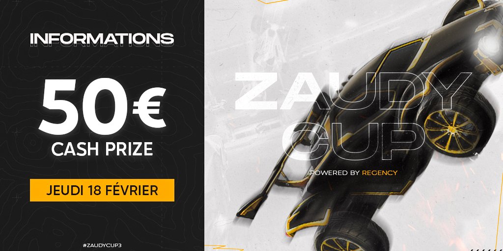 🏆[#ZaudyCup3 x <a href="/e_regency/">Reg'Events</a>]

On revient pour une troisième ZaudyCup !
Un grand merci à la Team Regency pour la confiance !

💵 50 € de CP
⚔️ 2v2, 64 slots
📅 Jeudi 18 Février à 20:00

🔽Inscriptions juste ici 🔽
team-regency.fr/zaudy-cup-3