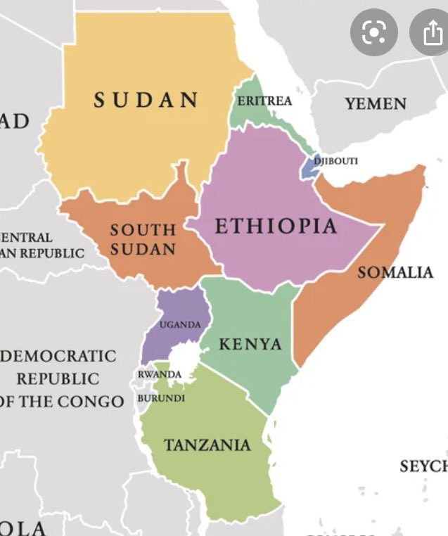 study_steve's tweet image. Eastern Africa is made up of 7 to 9 countries.  North to south 

Eritrea 🇪🇷 
Ethiopia 🇪🇹 
Djibouti 🇩🇯 
Somalia 🇸🇴 
Kenya 🇰🇪 
Uganda 🇺🇬 
Tanzania 🇹🇿 

Sometimes Sudan 🇸🇩 &amp;amp; South Sudan 🇸🇸 are considered N-Africa, sometimes E-Africa. 

@BigSteve207