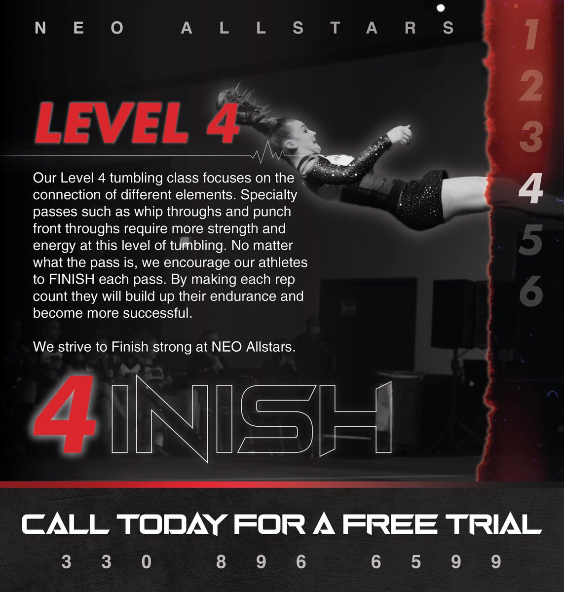 We strive to 4INISH strong at NEO Allstars! ❤️
•
•
•
Call today to set up a FREE Trial!
📞 330 • 896 • 6599

Or sign up today at neoallstars.com

#NEOAllstars #Level4 #OneHeartbeat