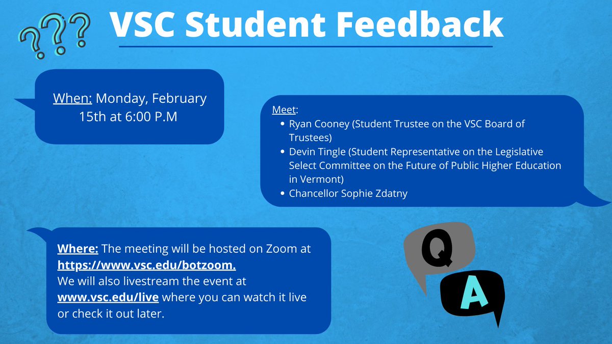 Zoom link here: vsc.edu/botzoom
Live stream link here: vsc.edu/live