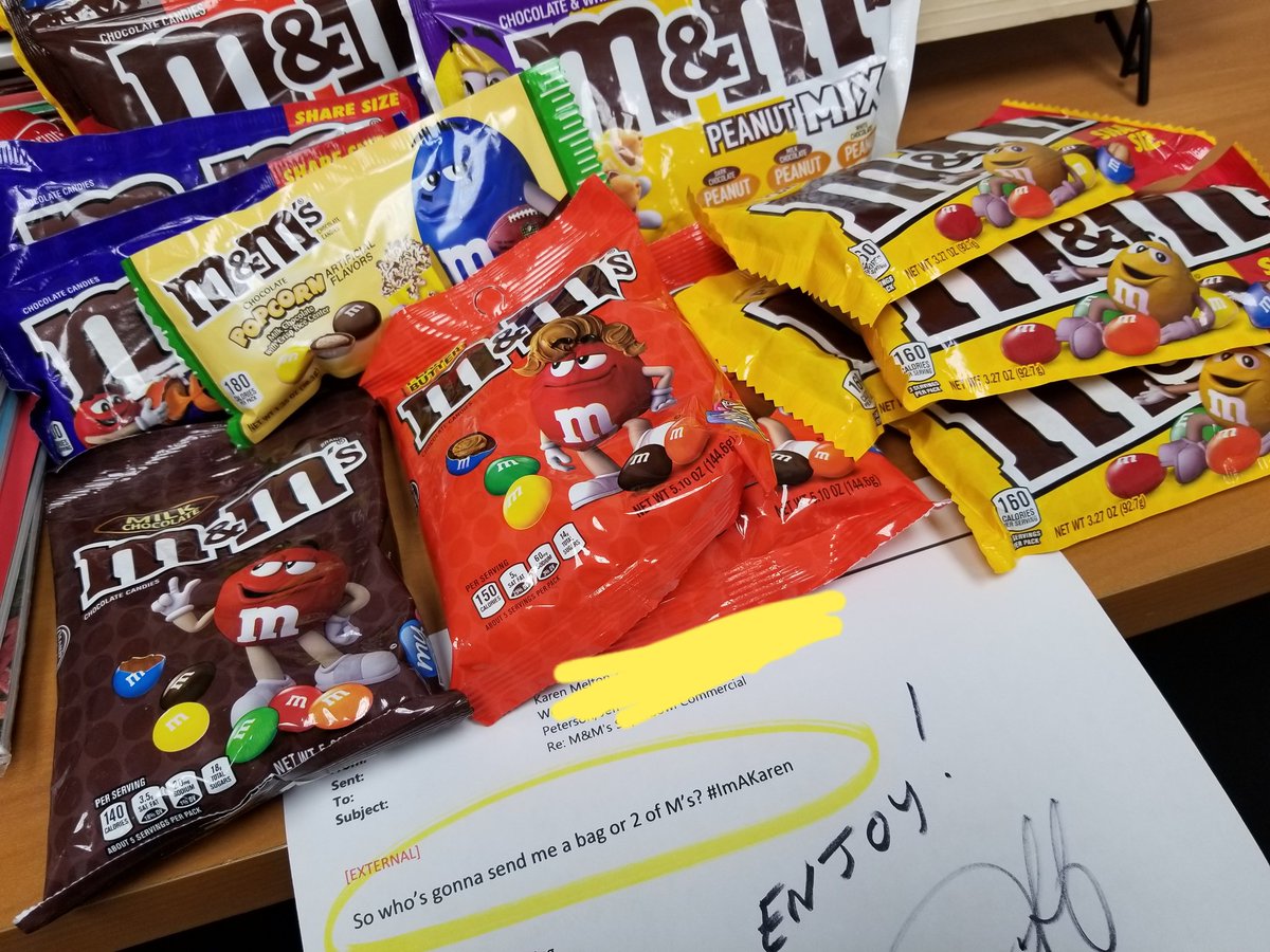 dolfan110's tweet photo. That moment when your @mmschocolate rep gets you. #ImAKaren #MMsTogether https://t.co/wSpqRjBWep