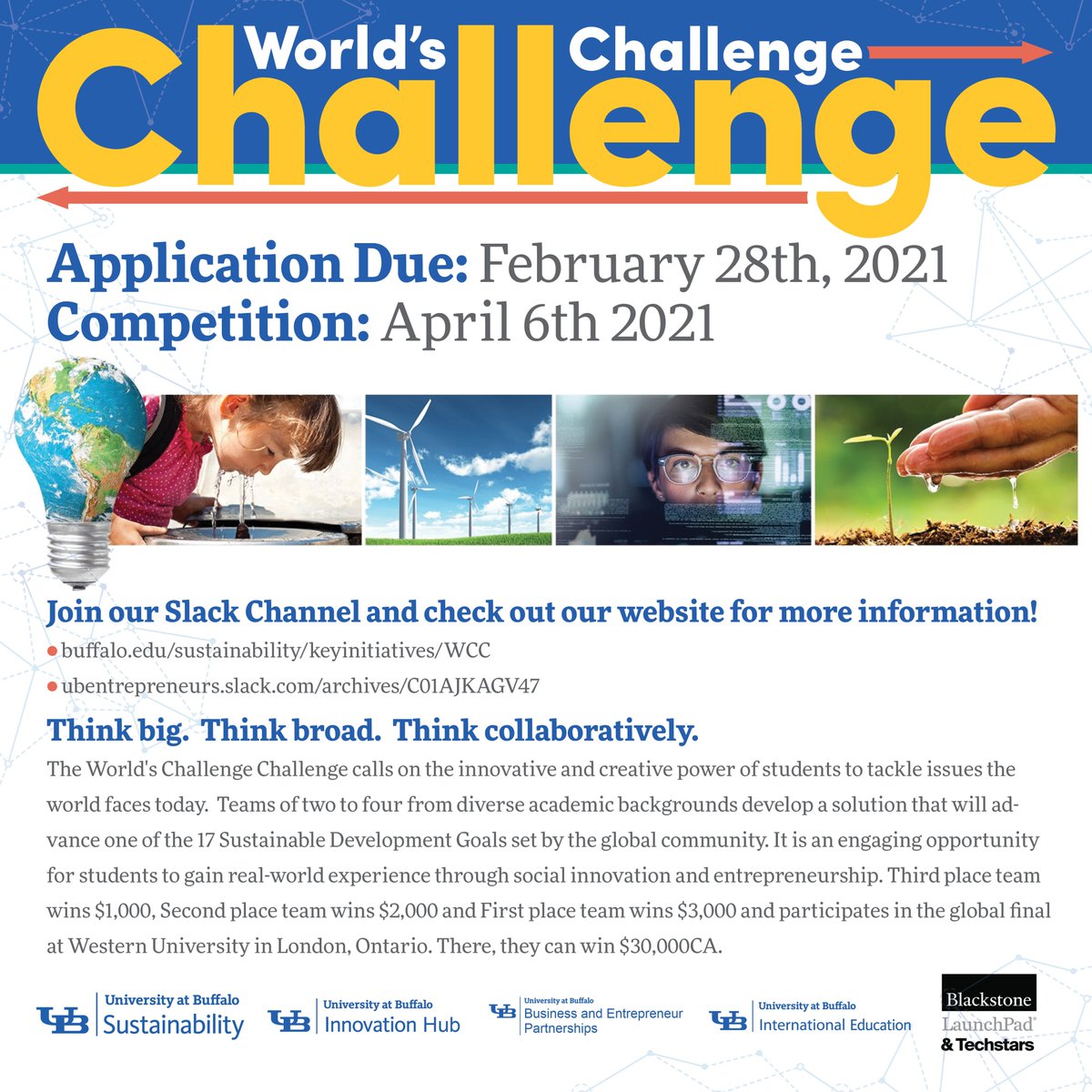 Do you have a Sustainability innovation or solution? Sign up for the World's Challenge Challenge which calls on the innovative and power of student's innovation to solve one of the word's biggest challenges. Check out the link below for more information!
buffalo.edu/sustainabi.../…