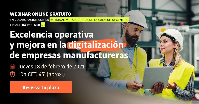 Et convidem al webinar gratuït sobre "Excel·lència operativa i millora en la digitalització d'empreses industrials", ofert conjuntament amb EKON i I2T. Serà el dijous 18 de febrer de 10:00 a 10:45. Per inscripcions seguiu l'enllaç buff.ly/2Z1Nwg7