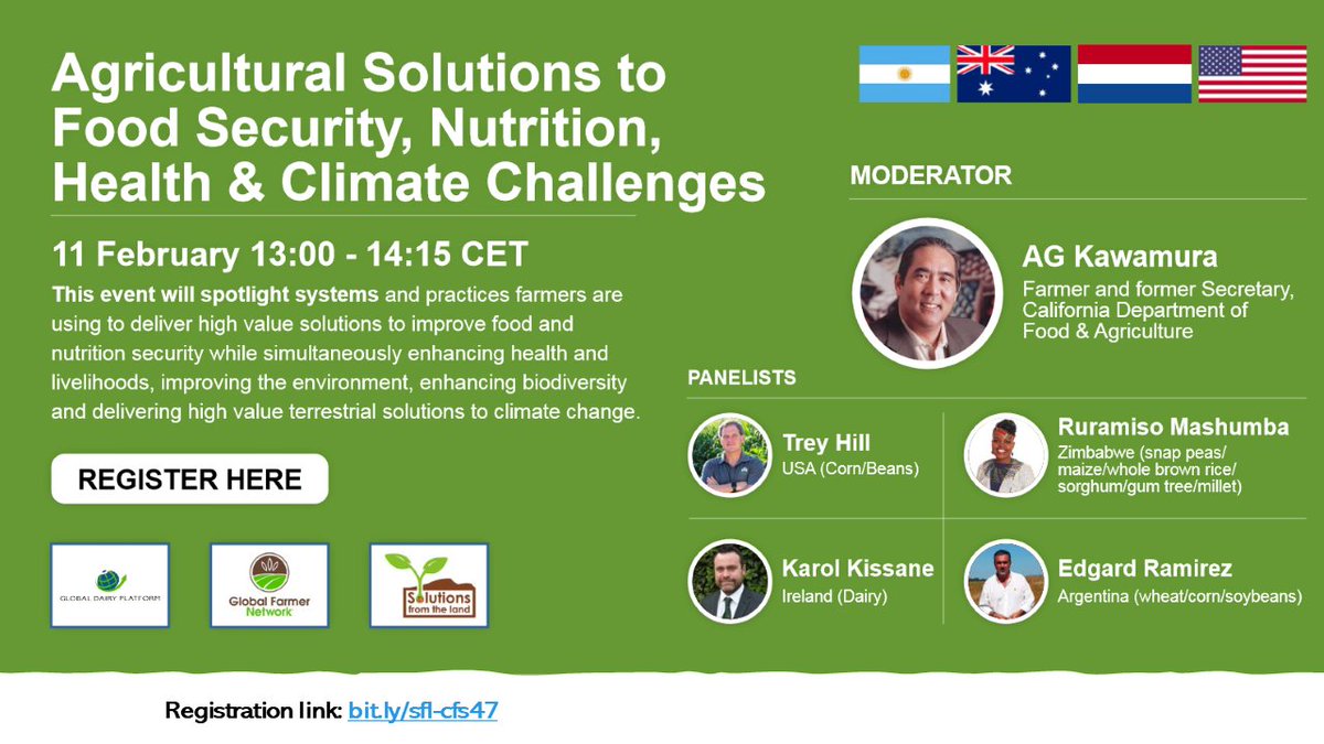 SfL_news_'s tweet photo. https://t.co/uYIuyyGHjC 
Tomorrow at 7AM ET, learn with SfL and @UN_CFS how #agriculture is a global solution pathway for #foodsecurity, #nutrition, #health and #climate! Our thanks to @GlobalFarmerNet &amp; @GlobalDairyP https://t.co/eJBGzP5jOC