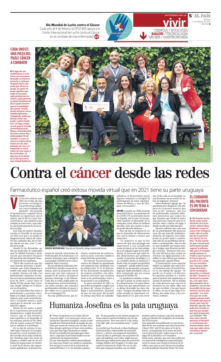 Muchas gracias al <a href="/elpaisuy/">EL PAÍS</a> por esta magnífica edición en prensa, reflejando a #JuntosXElCáncer / <a href="/JuntosXTuSalud/">JuntosXTuSalud</a>. Gracias, Analía Filosi y Florencia Krall por haberlo hecho posible.