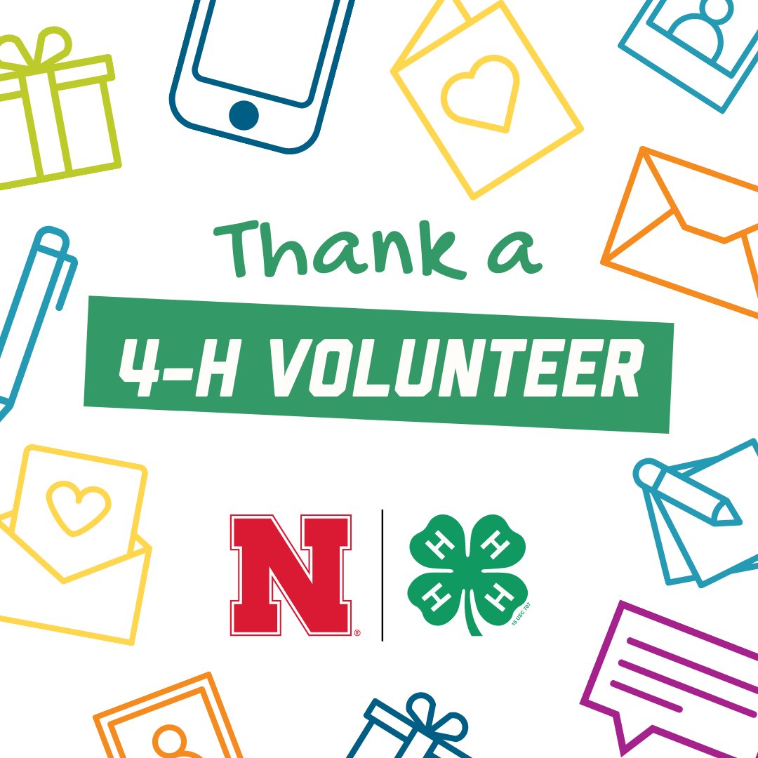Don't forget! 4-H Volunteer Appreciation Day is coming up on Friday! Help us thank our volunteer and show them some love by sending thank you cards or shouting out your favorite 4-H volunteers on social media. #NE4HMonth