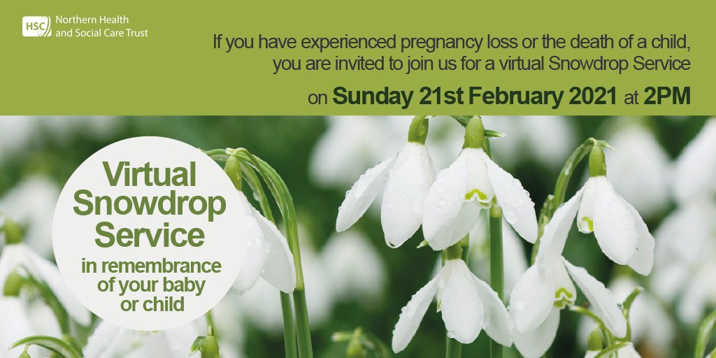 This year the Pregnancy Loss & Paediatric Bereavement Team have organised a virtual service for anyone who has experienced a pregnancy loss or death of a child. Available on NHSCT Facebook & Twitter: 🗓 Sun 21 Feb ⏰ 2pm