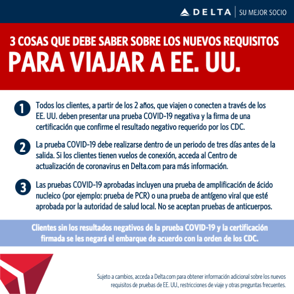 turavion's tweet photo. A continuación compartimos los requisitos de pruebas de la COVID-19 para la entrada a los EE. UU. en viajes internacionales, información proporcionada por @Delta 

Más información en 👉 https://t.co/ozrr0a9eQS https://t.co/8yz4Ms7vhp