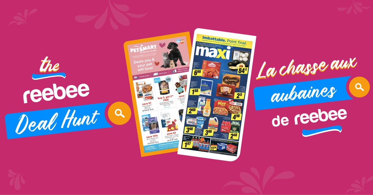 reebeeInc's tweet image. NEW CONTEST 🔍 The reebee Deal Hunt 🔍 

For residents of Quebec, share your favourite deal in a Maxi flyer: bit.ly/2Os4B0T
For residents of all other provinces, share your favourite deal in @PetSmart flyer: bit.ly/2Z2ap30

Enter here: bit.ly/3p8haej