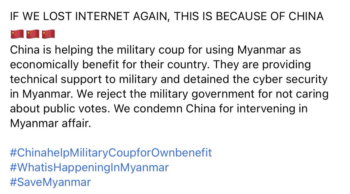 Ellen4561's tweet photo. Myanmar military is now trying to control the internet system like mainland China and the Chinese Government also supports the Myanmar military for a successful coup.
Where is our future?
Where is justice?
Where is freedom?
 #Feb10coup #WhatsHappeningInMyanmar https://t.co/Y6Zw56Ipxo