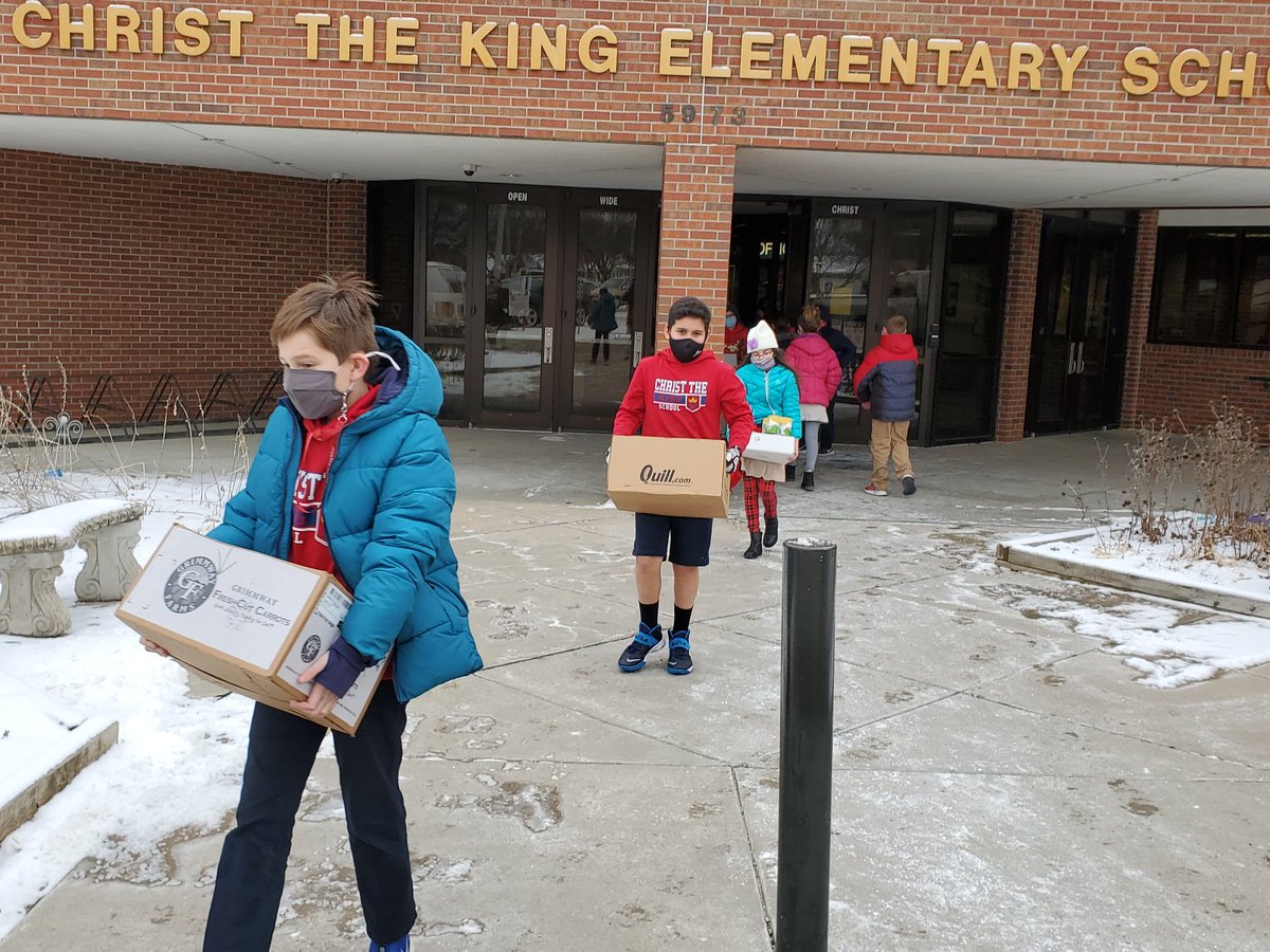 ProjectTopeka's tweet photo. For the 26th year students at Christmas the King Elementary have collected and donated food to Project Topeka. This morning 5th graders loaded the food for transportation to a warehouse from which it will be distributed to seven local food pantries. https://t.co/5gASHMg4Tj