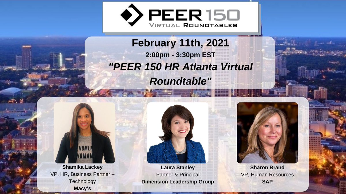 Looking forward to virtually bringing together the Atlanta PEER 150 Community tomorrow!

For those in other cities interested in joining, you will find a link to register below -

lnkd.in/gC3iyw6