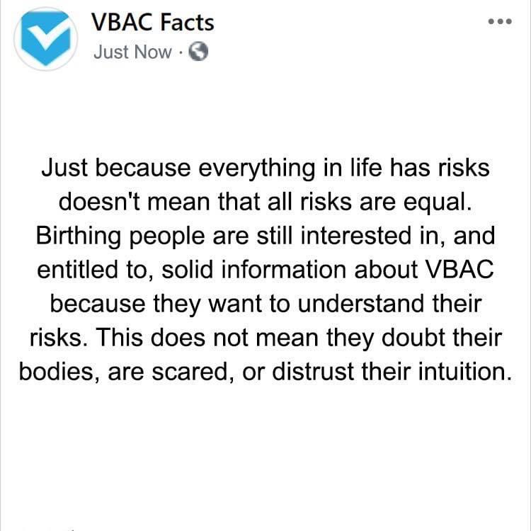 vbacfacts's tweet image. Just because everything in life has risks doesn&apos;t mean that all risks are equal
#vbac #vbacfacts #vbacaccess #doula #midwifery #midwiferycare #laboranddeliverynurse #obgyn #homebirth #birthcenterbirth #hospitalbirth #birthprofessional #pregnancy #informeddecisons #informedchoices