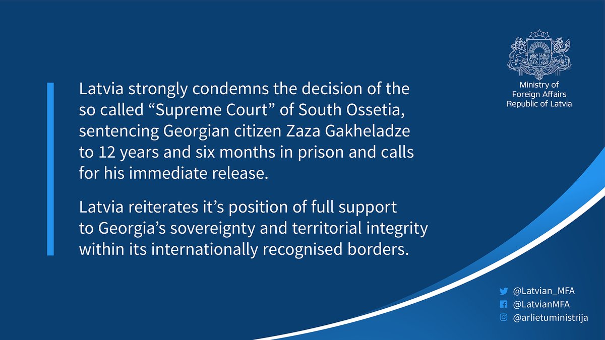 Latvian MFA 🇱🇻 | #StandWithUkraine 🇺🇦 (@latvian_mfa) on Twitter photo .<a href="/Latvian_MFA/">Latvian MFA 🇱🇻 | #StandWithUkraine 🇺🇦</a> on the sentencing of 🇬🇪 Georgian citizen, Zaza Gakheladze .<a href="/Latvian_MFA/">Latvian MFA 🇱🇻 | #StandWithUkraine 🇺🇦</a> on the sentencing of 🇬🇪 Georgian citizen, Zaza Gakheladze