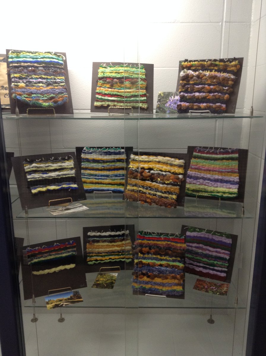 Ms_C_Dickson's tweet photo. Gr3 Fine Arts: These beautiful woven pieces, with their inspirational Edgemont nature photos,  are now on display in our school cabinets! https://t.co/a6Bx5UitNw