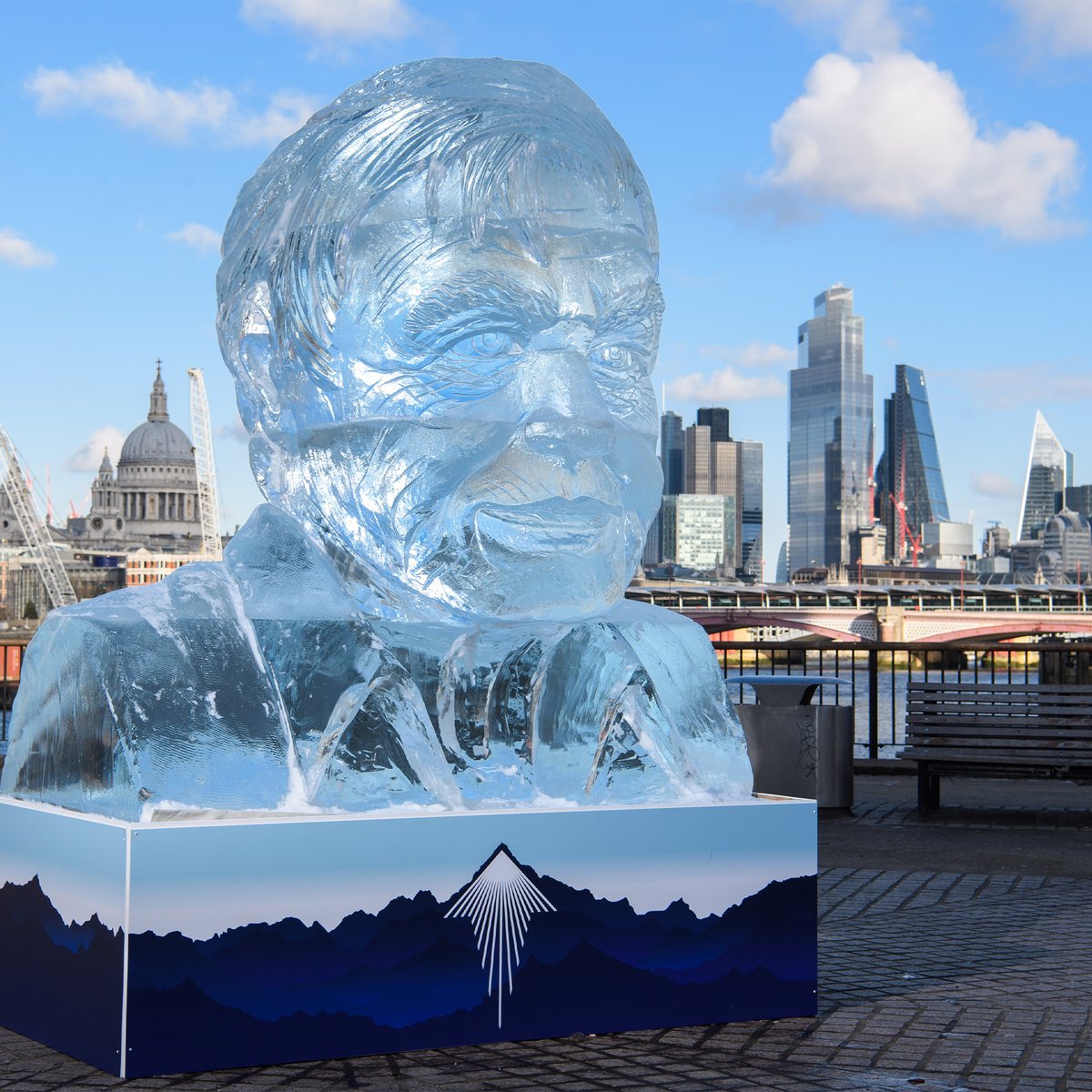 Each fortnight, every person in the UK is responsible for the melting of 5 cubic metres of Artic Sea Ice (the same amount as in this ice sculpture of Sir David Attenborough). We need to take action now and all pull together to stop #davidattenborough from melting!