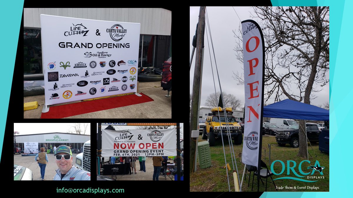 OrcaDisplays's tweet photo. Our killer displays are great for outdoor or indoor events. They set up super fast and get your message noticed.

#mediawall #sponsorwall #icast #banners #linecutterz #filthyangler #vectorhooks #omeals #YakTribe #nortonlures #slabzone #buffalobrew #chickenboylures #waterloorods https://t.co/vaK2CbPkzx