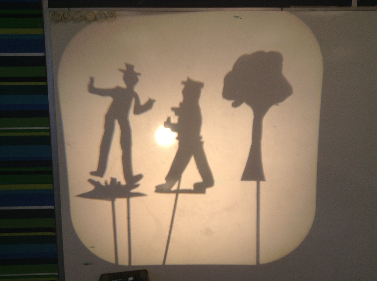 Ms_C_Dickson's tweet photo. Gr4 Fine Arts: Students completed the skit writing &amp; construction of their shadow puppets last week. Students performed their skit for their class using an overhead projector. Some very interesting historical characters in the stories about how certain AB places got their name! https://t.co/SCd6stm1ws