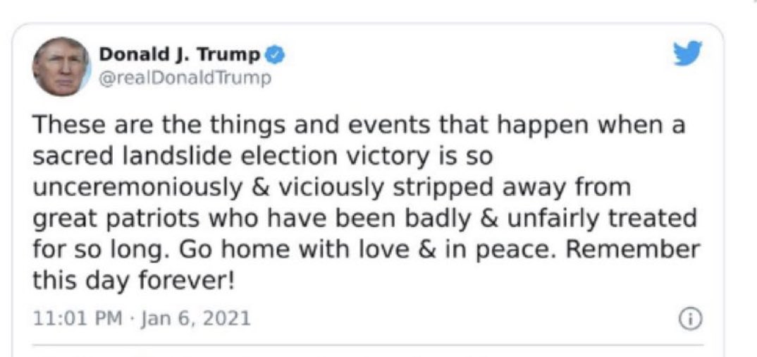 “Remember this day forever.”Donald Trump’s celebrated the violent insurrection he incited as he tweeted on the evening of January 6 after the Capitol was stormed & people died.