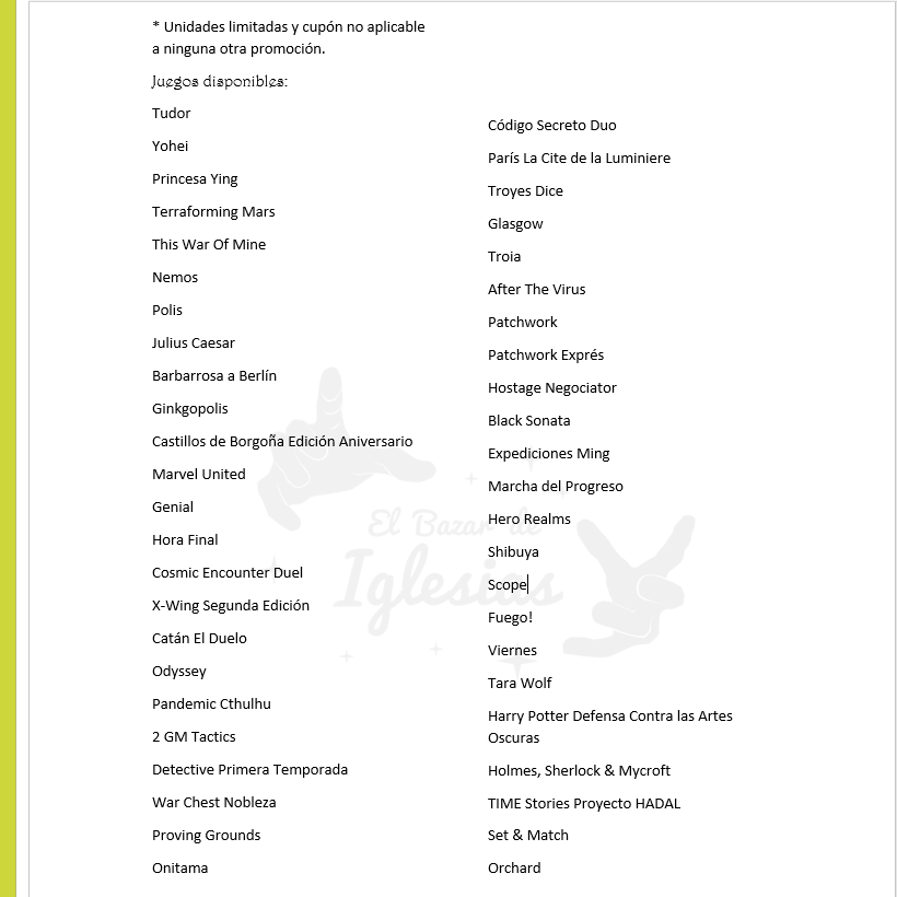 bazar_iglesias's tweet image. Para que no os quedéis sin jugar este 14, ya sea solos o acompañados ¡os dejamos por aquí un cupón (Valen) del 20%  descuento válido hasta San Valentín para juegos seleccionados para la ocasión!