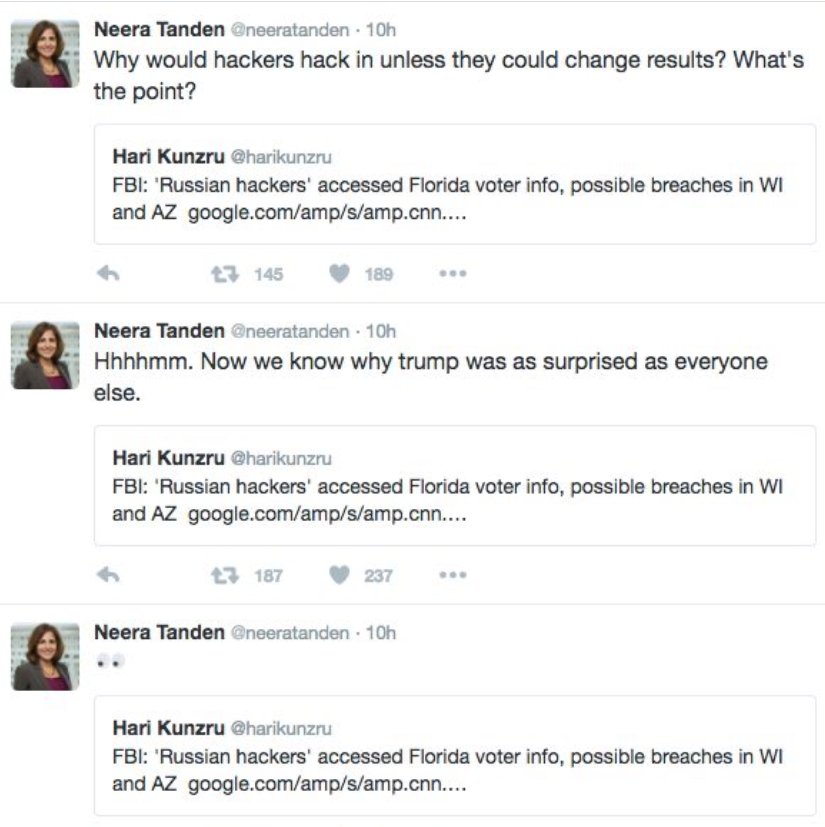 Tanden literally was claiming Russia was changing votes.