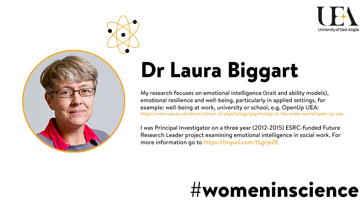 Dr. Laura Biggart, Senior Lecturer, joined UEA in 2006 when she undertook a PhD in the old School of Social Work and Psychology.  #WomenInScience