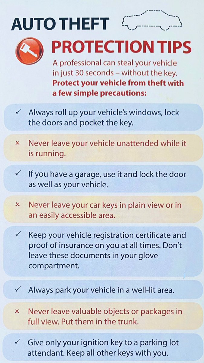 Help protect your vehicle from theft. #crimeprevention @TPS43Div @TPSRydzik @TPSNickNei @TPSPRowe @IBC_Ontario @watch_port