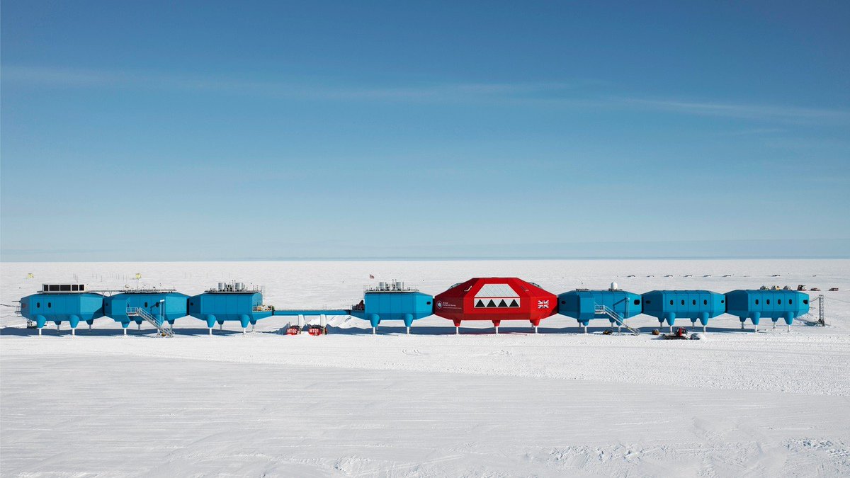 6. Halley VI British Antarctic Research Station (operational since 2012), located on the Brunt Ice Shelf in the Weddell Sea near the Caird coast, East Antarctica  https://hbarchitects.co.uk/halley-vi-british-antarctic-research-station/Measurements made here (Halley IV, 1983-1994) led to the discovery of the ozone hole in 1985