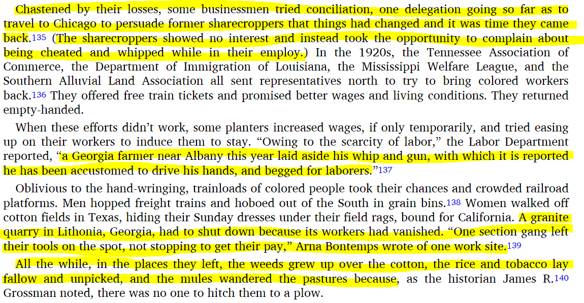 Some resorted to 'carrot over stick' approaches, travelling to the Northern U.S. to convince African-Americans that conditions had improved and they should return. African-Americans remained unconvinced, having endured generations of cheating and brutality from them.