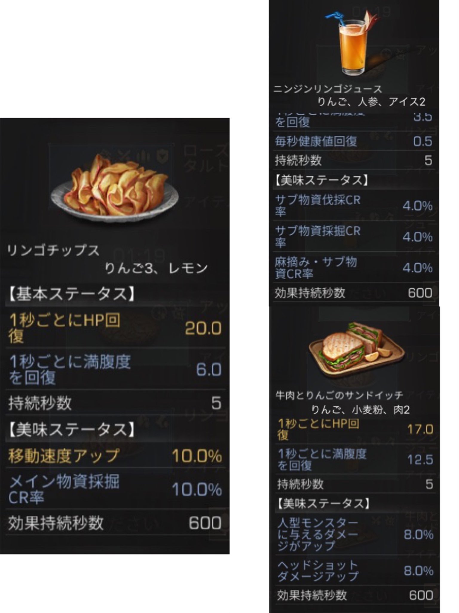 れんれん 要塞新レシピりんご とりあえず知ってるレシピから 果物プレートは戦士が喜びそうな料理だけど 他の職でも普通に使えそう 他はマスターすれば使えそうな料理ですね ライフアフター ライフアフター料理
