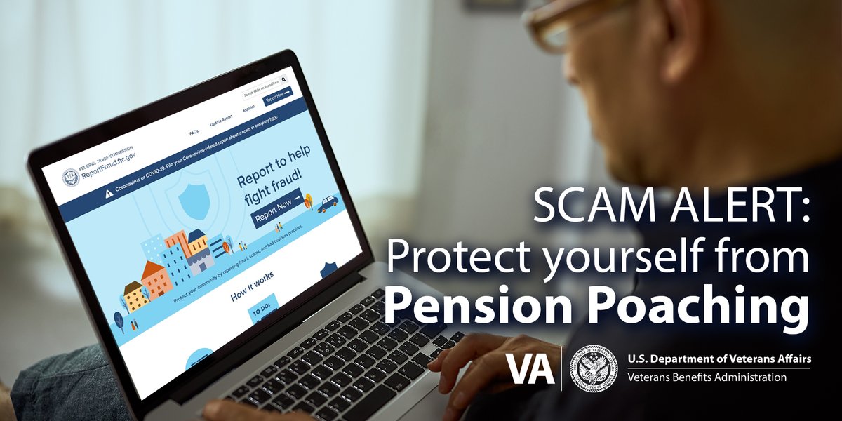 VAVetBenefits's tweet photo. Spot a Scam, Stop a Scam! 
Pension Poaching is a scam by unethical financial advisers who target Veterans, survivors, and their families with promises to qualify them for VA Pension benefits. 

Learn more: https://t.co/5iuQX9Hhfb https://t.co/mfZl5a3oRD