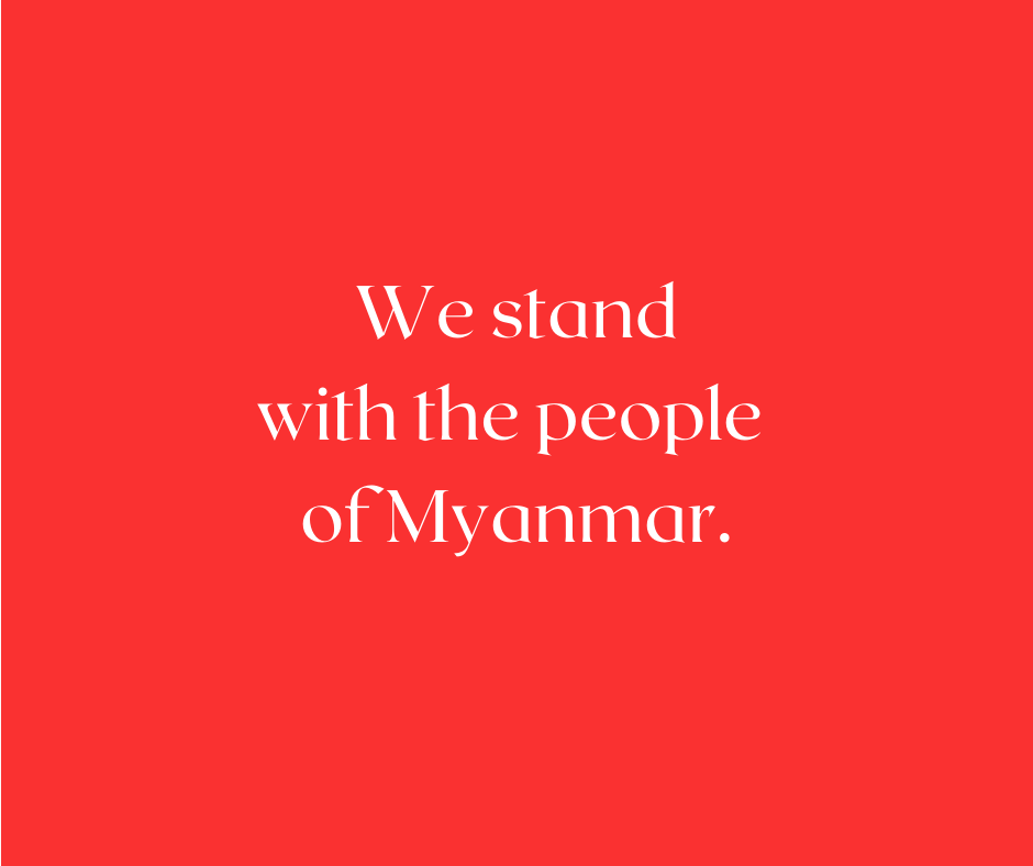 We stand with the people of Myanmar and support their civil disobedience movement. On Friday (2/12) students, staff, and the community are invited to wear red to show solidarity. Our thoughts &amp; prayers are with the protestors, fighting for peace, &amp; their loved ones here &amp; abroad.