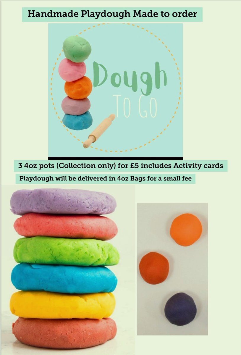 ToDough's tweet photo. All Playdough orders requiring delivery will now be in 4oz bags instead of pots and delivered 2nd class post with Royal Mail. 
Thank you 😊💓 https://t.co/gau0kUNTsY
