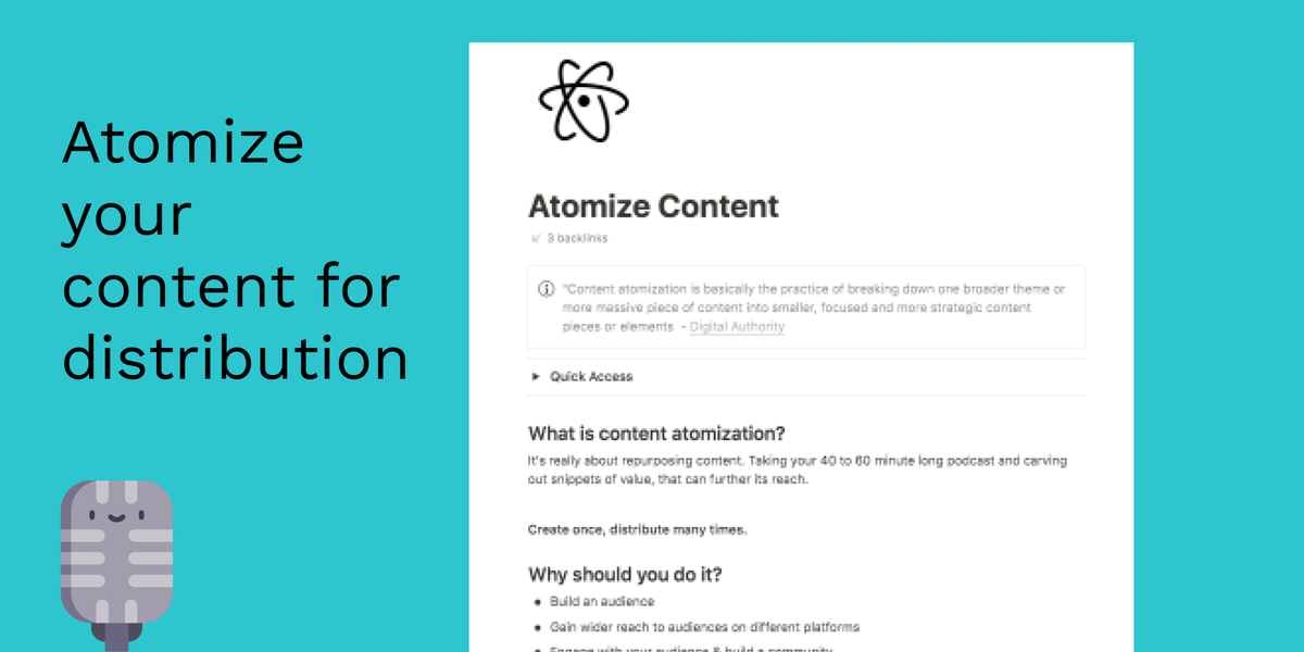 5/ Atomize your content for distributionWe cover why & how you can break your podcast into little snippets(Hint: you can grow real quick by doing this!)