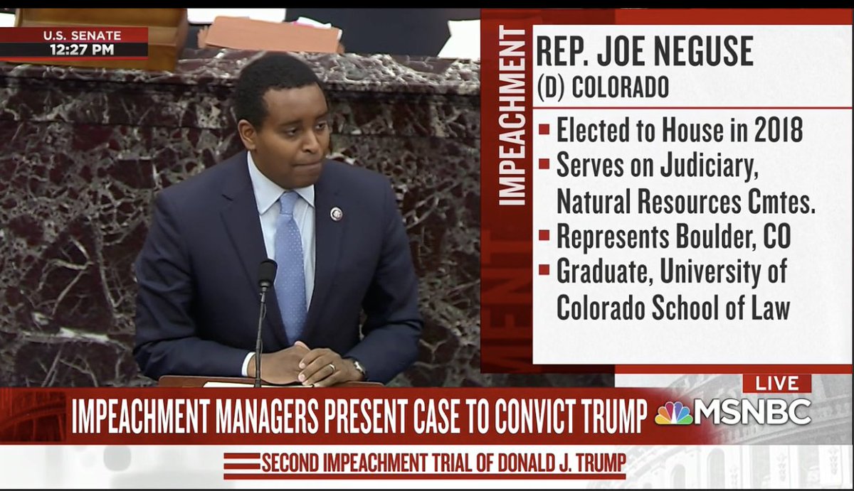 Neguse says we used to take for granted, our hallmark of our democracy, the peaceful transfer of power. The mob was summoned there and incited by the President so he could stop transfer and retain power even though he had lost the election. And, he did nothing to stop it.20/