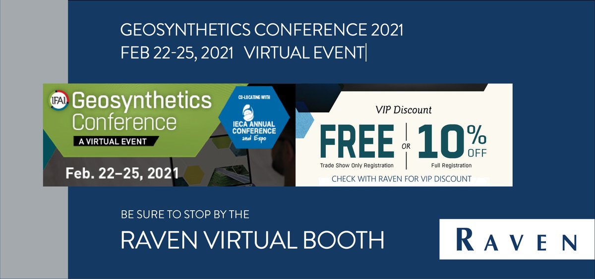 RavenEFD's tweet photo. Join @RavenEFD (Booth 81) at the IFAI Geosynthetics 2021 Virtual Conference Feb 22-25!  Get in touch to obtain a free VIP exhibit pass, and be sure to check out our new HydraLine™ smooth-edge textured geomembranes!
https://t.co/ETh2ZX7NMa

#RavenInd  #RavenEFD  #RavenFilms https://t.co/hWs2UOQTCF