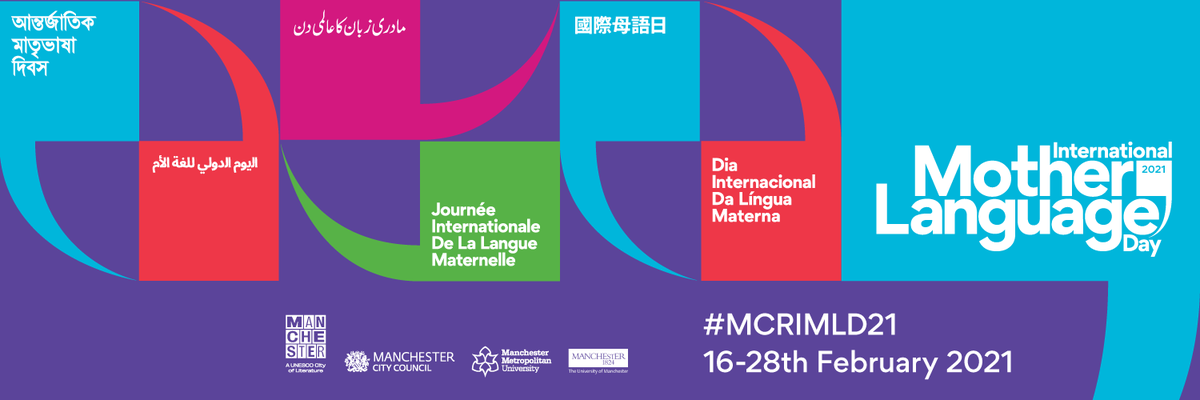 MancLibraries's tweet photo. We're so excited about our fantastic International Mother Language Day 2021 events - Dual Language Storytimes at 11am from Mon 15-Fri 19 Feb plus join us Sat 20 Feb from 10.30am- 4pm - a packed day of music, dance, poetry, song, crafting, stories - https://t.co/YJfDQfq4EJ https://t.co/XDNs6SK2Pz